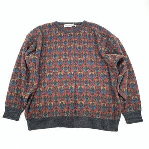 Vintage 80s Pierre Cardin Geometric Print Crewneck Sweater Size XL Mens Gray Red